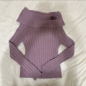 Off-shoulder lavender knit sweater